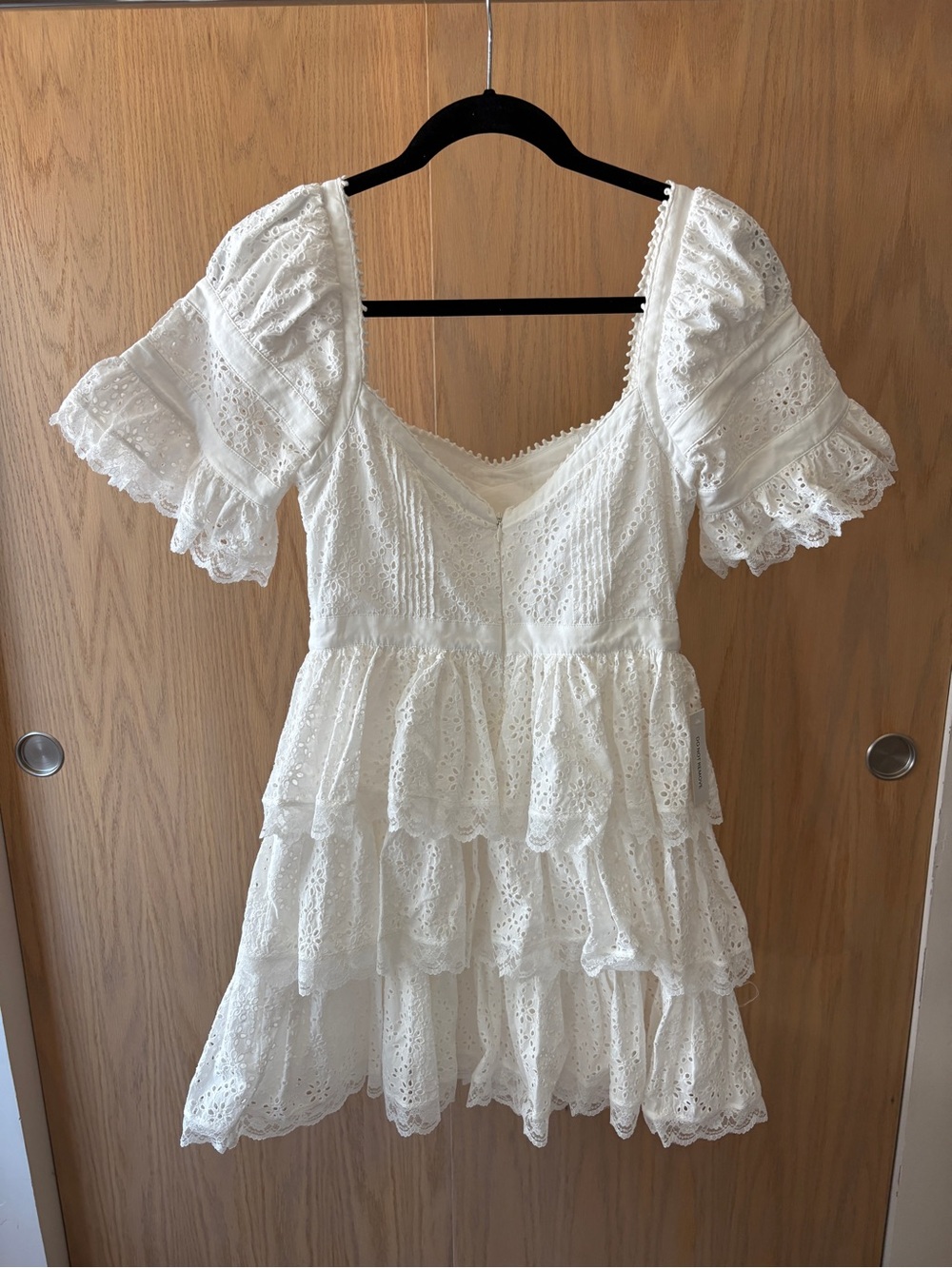 $368 NWT For Love And Lemons “Willa” Eyelet Mini Dress in White Sz Small - Picture 9 of 11